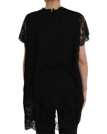 Dolce & Gabbana Black Sacred Heart Print Cotton Lace T-shirt