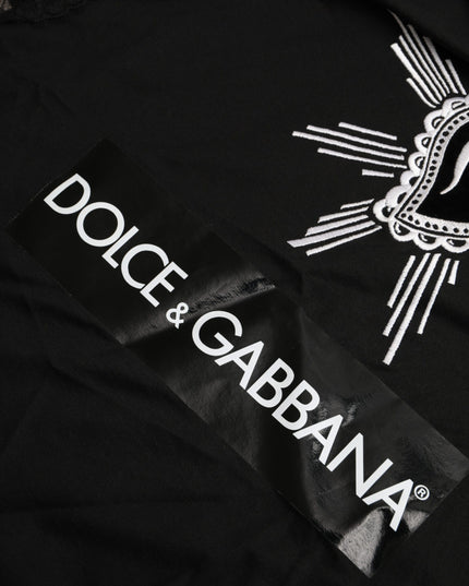 Dolce & Gabbana Black Sacred Heart Print Cotton Lace T-shirt