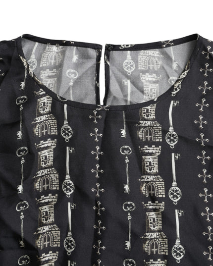 Dolce & Gabbana Black Key Castle Print Silk Blouse T-shirt