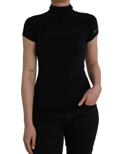 Costume National Black Turtleneck Viscose Short Sleeve Top