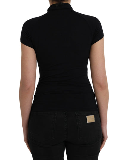 Costume National Black Turtleneck Viscose Short Sleeve Top