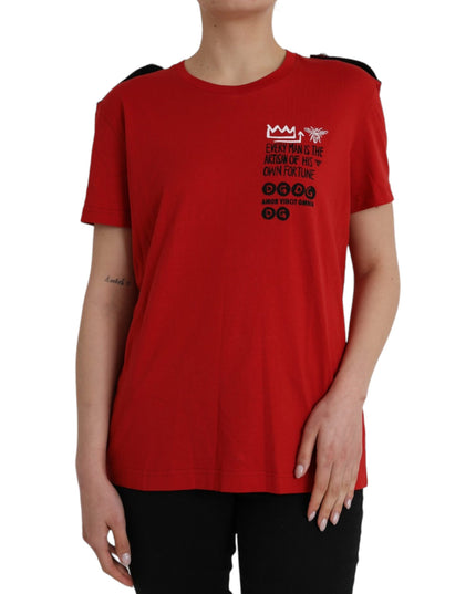Dolce & Gabbana Red Cotton Graphic Print Crew Neck T-shirt
