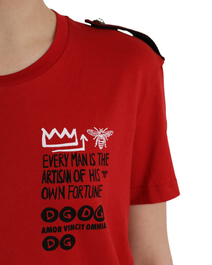 Dolce & Gabbana Red Cotton Graphic Print Crew Neck T-shirt