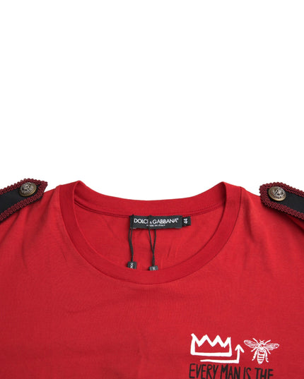 Dolce & Gabbana Red Cotton Graphic Print Crew Neck T-shirt