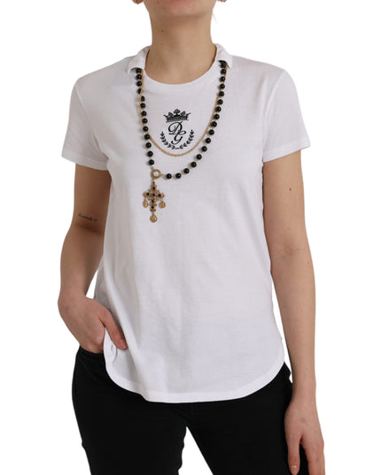 Dolce & Gabbana White Cotton Necklace Short Sleeves T-shirt