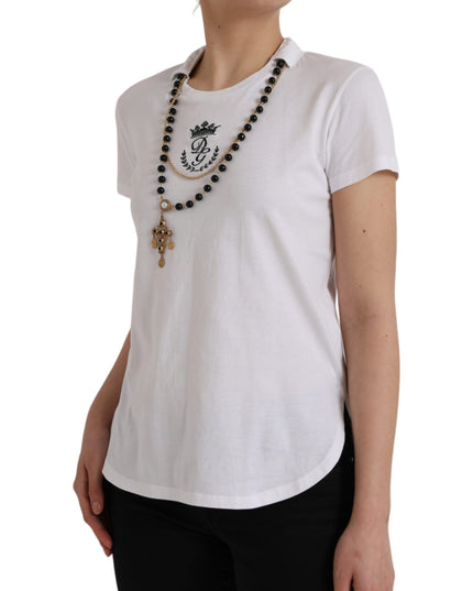 Dolce & Gabbana White Cotton Necklace Short Sleeves T-shirt