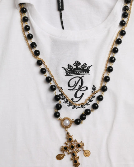 Dolce & Gabbana White Cotton Necklace Short Sleeves T-shirt