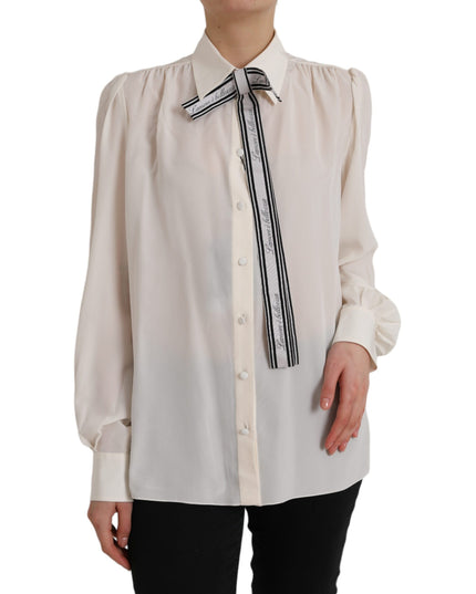 Dolce & Gabbana Off White Long Sleeve Button Down Blouse Top