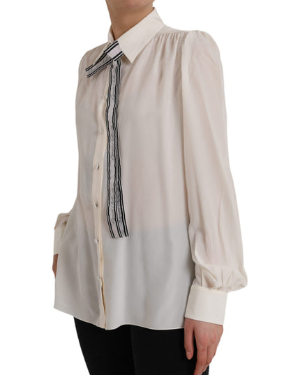 Dolce & Gabbana Off White Long Sleeve Button Down Blouse Top