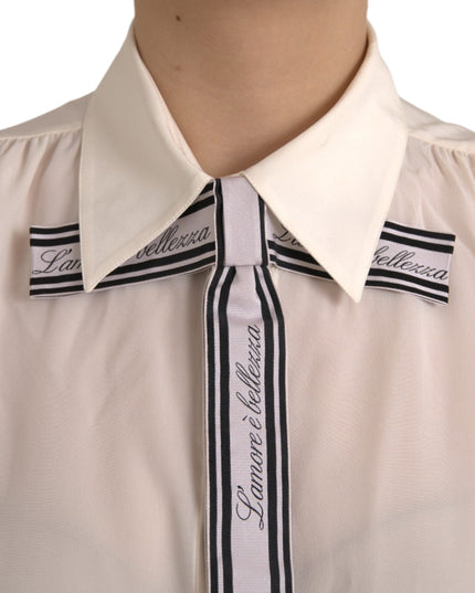 Dolce & Gabbana Off White Long Sleeve Button Down Blouse Top