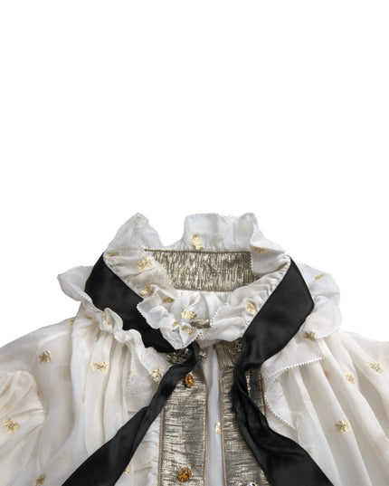 Dolce & Gabbana Off White Silk Blend Ascot Collar Blouse Top