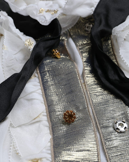 Dolce & Gabbana Off White Silk Blend Ascot Collar Blouse Top