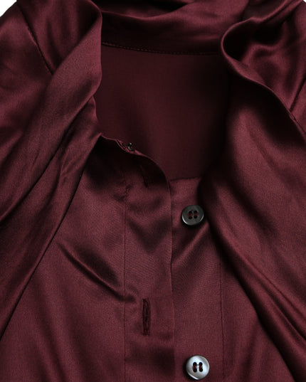 Dolce & Gabbana Maroon Ascot Collar Long Sleeve Top Blouse