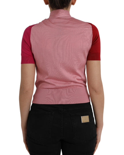 Dolce & Gabbana Pink Short Sleeves Pullover Ascot Collar Top