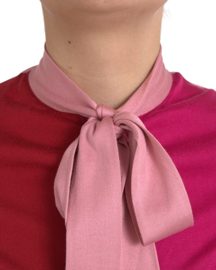 Dolce & Gabbana Pink Short Sleeves Pullover Ascot Collar Top