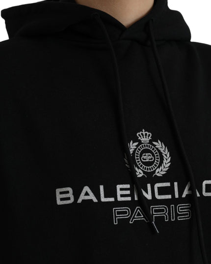 Balenciaga Black Cotton Logo Hooded Pullover Sweatshirt Sweater