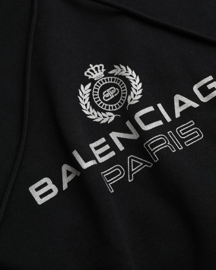 Balenciaga Black Cotton Logo Hooded Pullover Sweatshirt Sweater