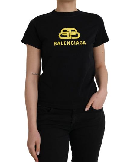 Balenciaga Black Cotton Logo Print Crew Neck Short Sleeves T-shirt
