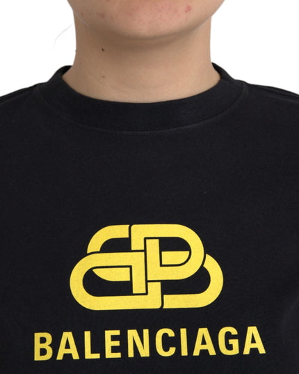 Balenciaga Black Cotton Logo Print Crew Neck Short Sleeves T-shirt