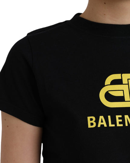 Balenciaga Black Cotton Logo Print Crew Neck Short Sleeves T-shirt