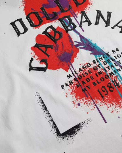 Dolce & Gabbana White Logo Floral Cotton Crew Neck T-shirt