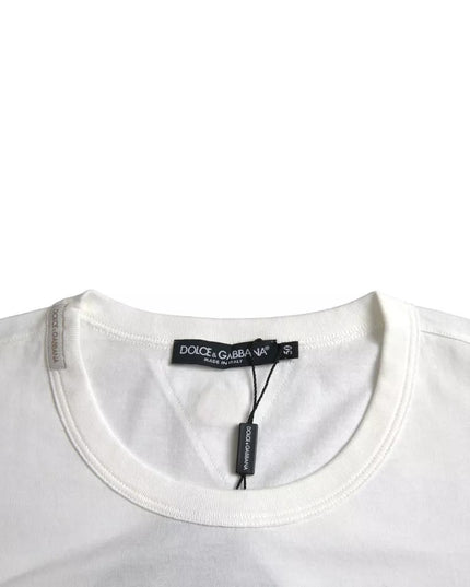 Dolce & Gabbana White Logo Floral Cotton Crew Neck T-shirt