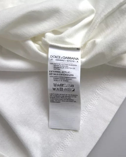Dolce & Gabbana White Logo Floral Cotton Crew Neck T-shirt