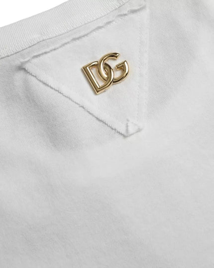 Dolce & Gabbana White Logo Floral Cotton Crew Neck T-shirt