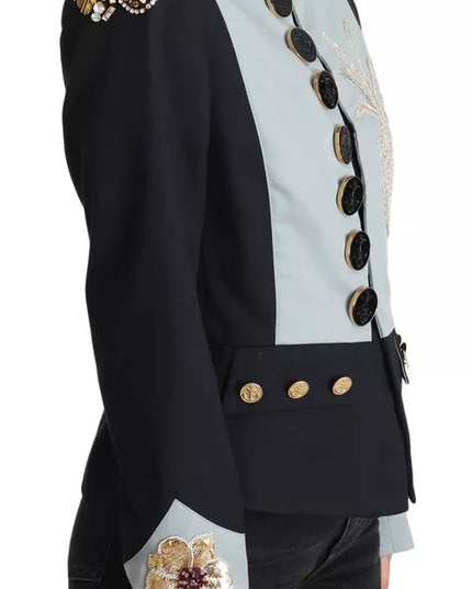 Dolce & Gabbana Blue Button Crystal Embellished Cotton Jacket