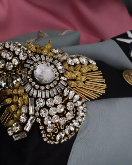 Dolce & Gabbana Blue Button Crystal Embellished Cotton Jacket