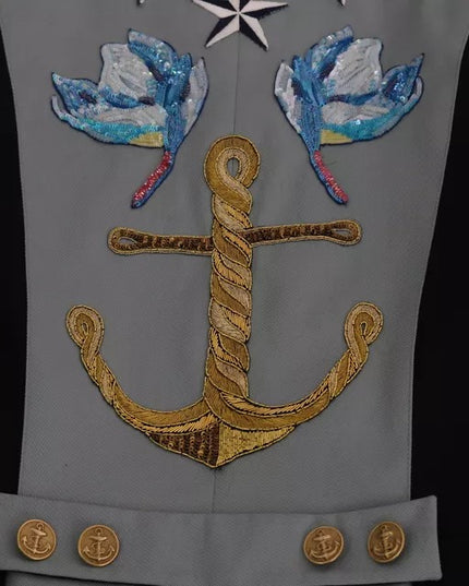 Dolce & Gabbana Blue Button Crystal Embellished Cotton Jacket