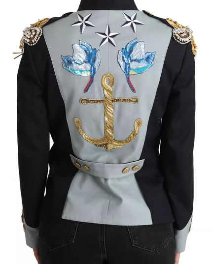 Dolce & Gabbana Blue Button Crystal Embellished Cotton Jacket