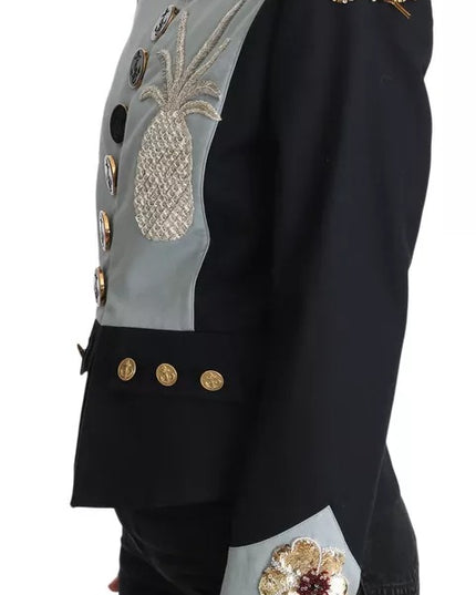 Dolce & Gabbana Blue Button Crystal Embellished Cotton Jacket