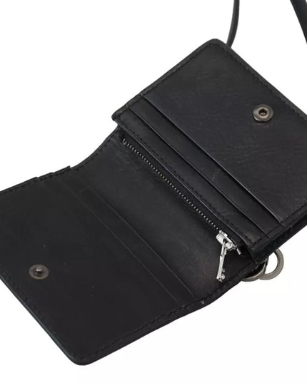 Dolce & Gabbana Black Leather Bifold Shoulder Sling Women Wallet