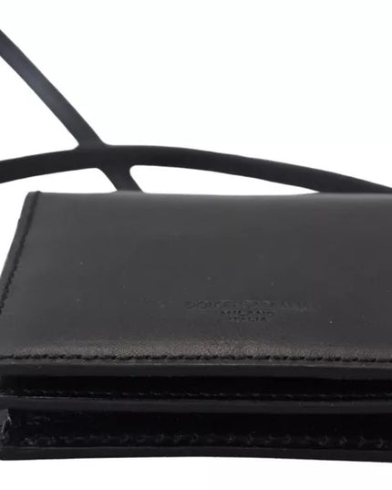 Dolce & Gabbana Black Leather Bifold Shoulder Sling Women Wallet