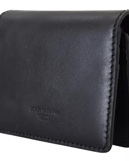 Dolce & Gabbana Black Leather Bifold Shoulder Sling Women Wallet