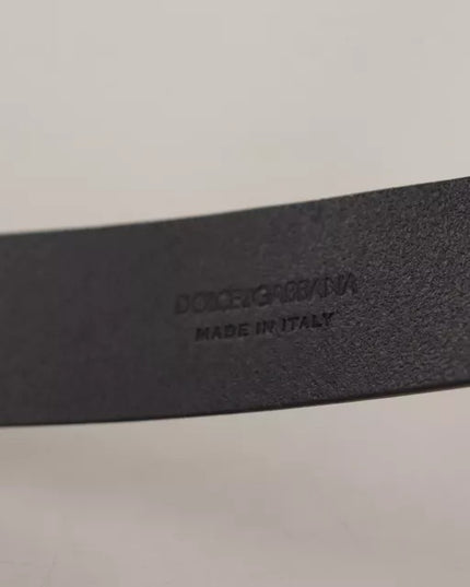 Dolce & Gabbana Black Calf Leather Logo Engraved Metal Buckle Belt