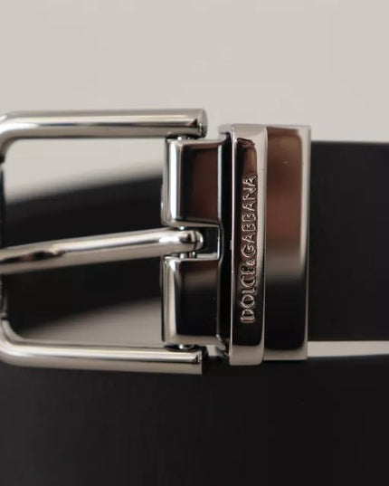 Dolce & Gabbana Black Calf Leather Logo Engraved Metal Buckle Belt