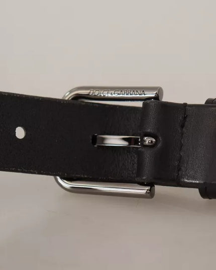 Dolce & Gabbana Black Calf Leather Classic Metal Logo Buckle Belt