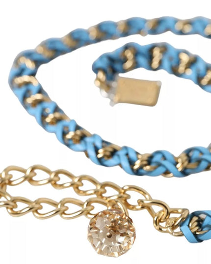 Dolce & Gabbana Blue Braided Gold Brass Chain Waist Belt