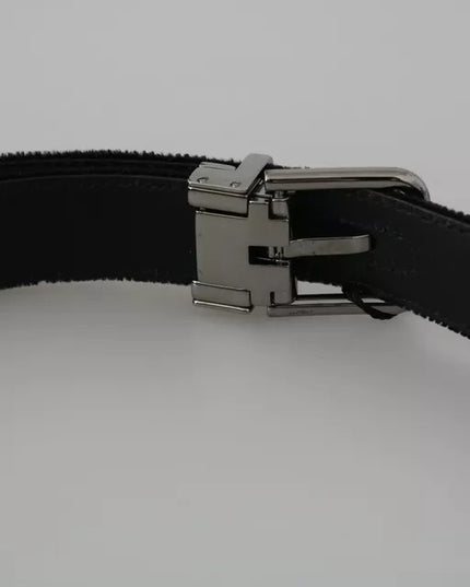 Dolce & Gabbana Black Velvet Leather Silver Buckle Belt