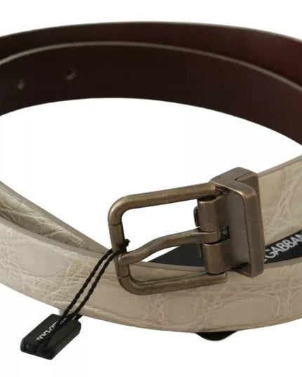 Dolce & Gabbana Cream Beige Gold Buckle Waist Leather Belt