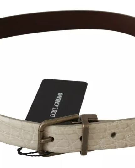 Dolce & Gabbana Cream Beige Gold Buckle Waist Leather Belt
