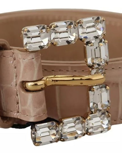 Dolce & Gabbana Beige Leather Crystal Buckle Women Belt