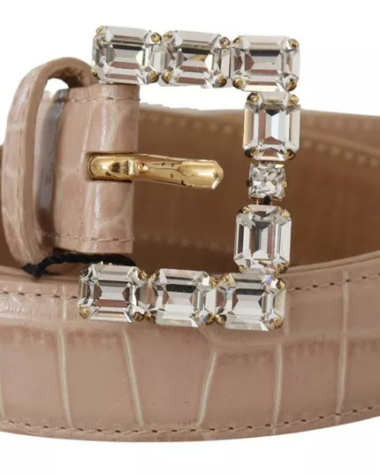 Dolce & Gabbana Beige Leather Crystal Buckle Women Belt