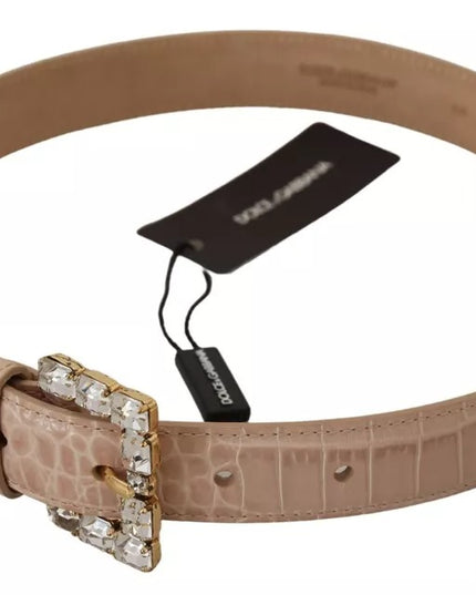 Dolce & Gabbana Beige Leather Crystal Buckle Women Belt