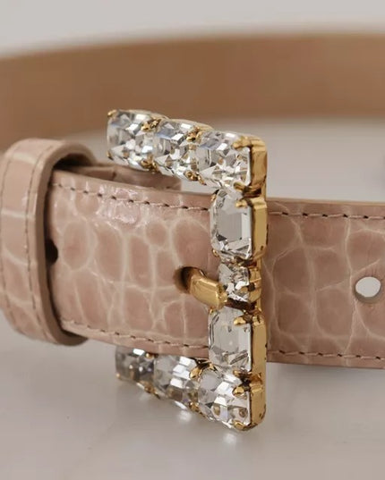 Dolce & Gabbana Beige Leather Crystal Buckle Women Belt