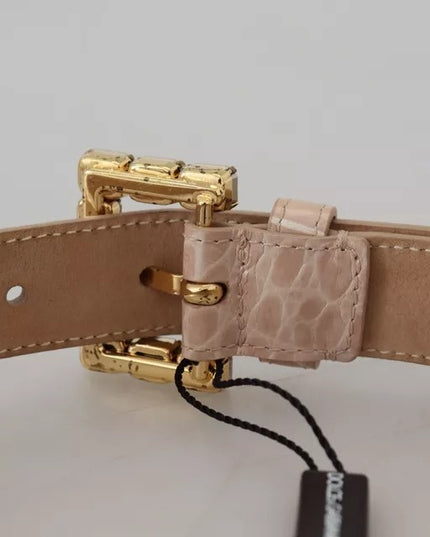 Dolce & Gabbana Beige Leather Crystal Buckle Women Belt