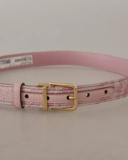 Dolce & Gabbana Pink Jaquard Embroidered Gold Tone Metal Buckle Belt