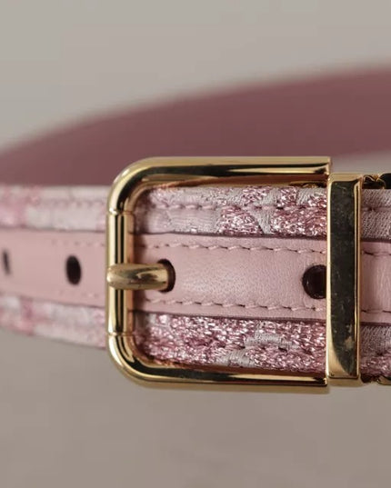 Dolce & Gabbana Pink Jaquard Embroidered Gold Tone Metal Buckle Belt